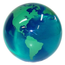 Transparent blue world globe