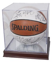 Grandstand Basketball or Soccer Ball Display with Mirrored Wood Base
