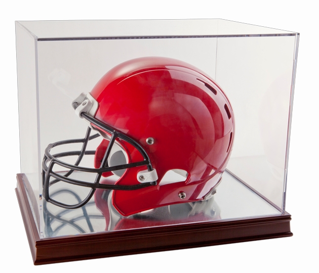 Full-Size Football Helmet Case with Wood Base