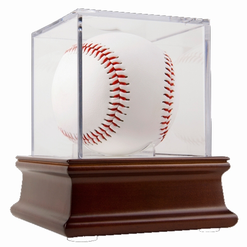 Grandstand Baseball Display with Mirrored Wood Base
