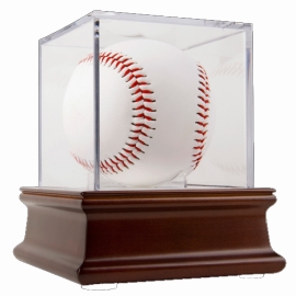 Grandstand Baseball Display with Mirrored Wood Base