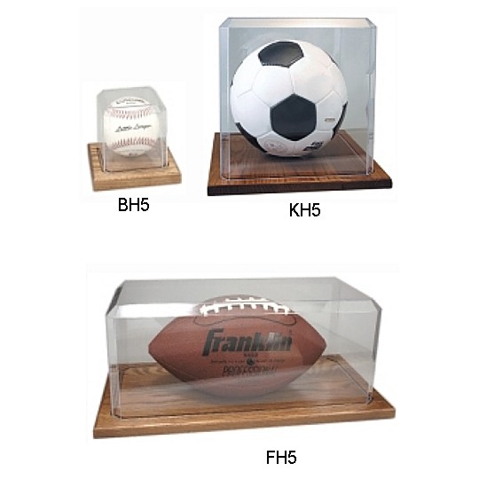 Clear acrylic cases with wood bases