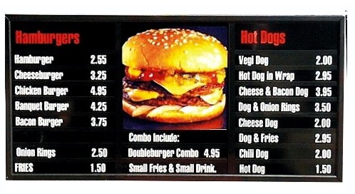 Indoor Illuminated Menu Signs