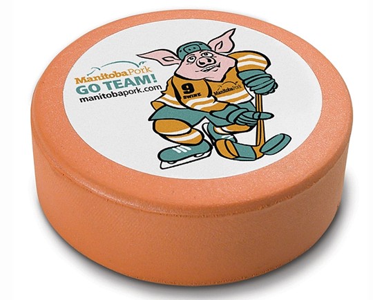 Orange sponge hockey puck