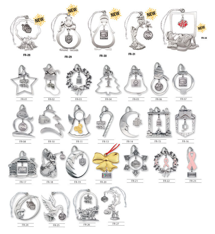Dangler style pewter ornaments