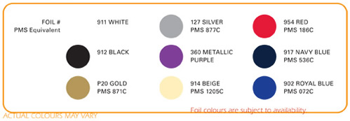 Hot Stamping Foil Chart