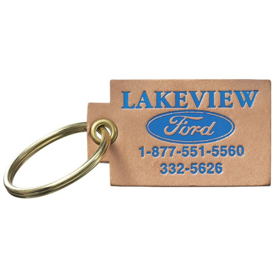 18-N - Natural Leather Small Square Riveted Key Tag
