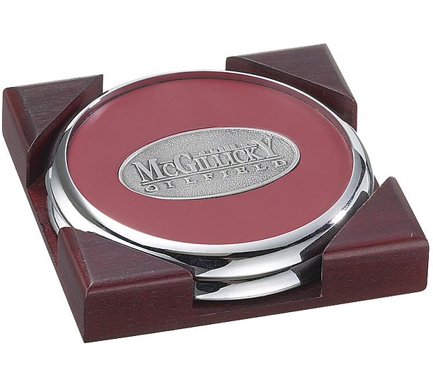 Solid Chrome Coasters in Cherry Box