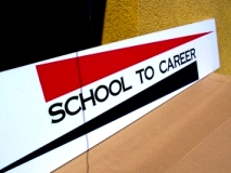 Vinyl lettering on painted wood