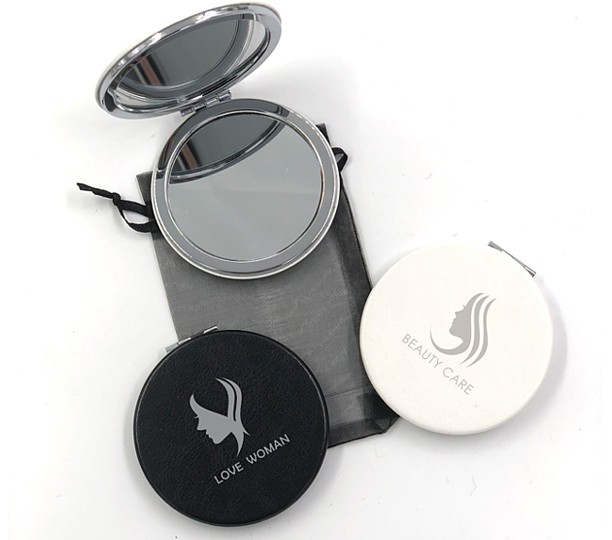 PC08N - Round Leather Look Pocket Mirror